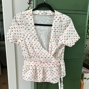 Madewell White Wrap Blouse with Peplum and Tie Front